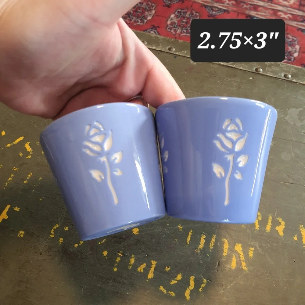 Vintage Cameoware Light Blue & White Floral Cups Planters Trinket Decor Pretty
